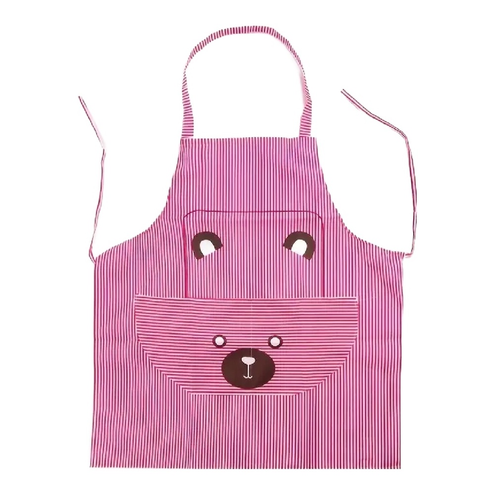 Red Striped Bear Print Bib Apron Cartoon Animal Kitchen BBQ Baking Everyday NEW